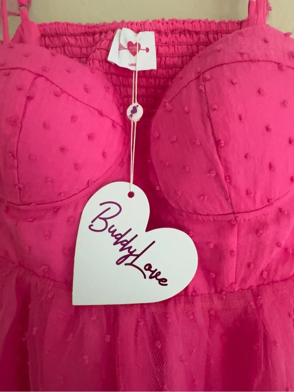 NWT BuddyLove Vixen Hot Pink Swiss Dot Bustier Mini Dress L
